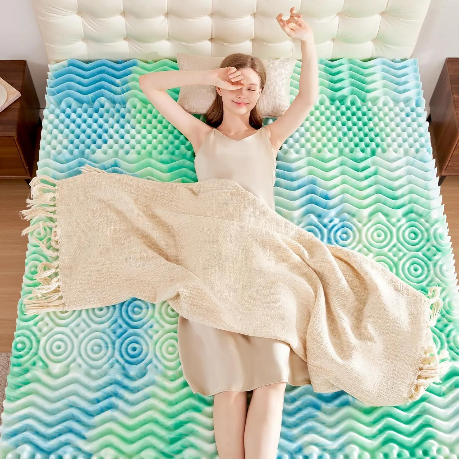 3 Inch 7-Zone Full Memory Foam Mattress Topper Egg Crate Cooling Gel Infused Mattress Pad Bed Topper for Pressure Relief and Back Pain Soft & Breathable, CertiPUR-US Certified