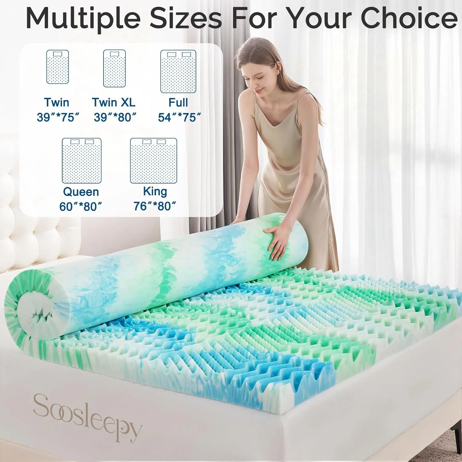 3 Inch 7-Zone Full Memory Foam Mattress Topper Egg Crate Cooling Gel Infused Mattress Pad Bed Topper for Pressure Relief and Back Pain Soft & Breathable, CertiPUR-US Certified