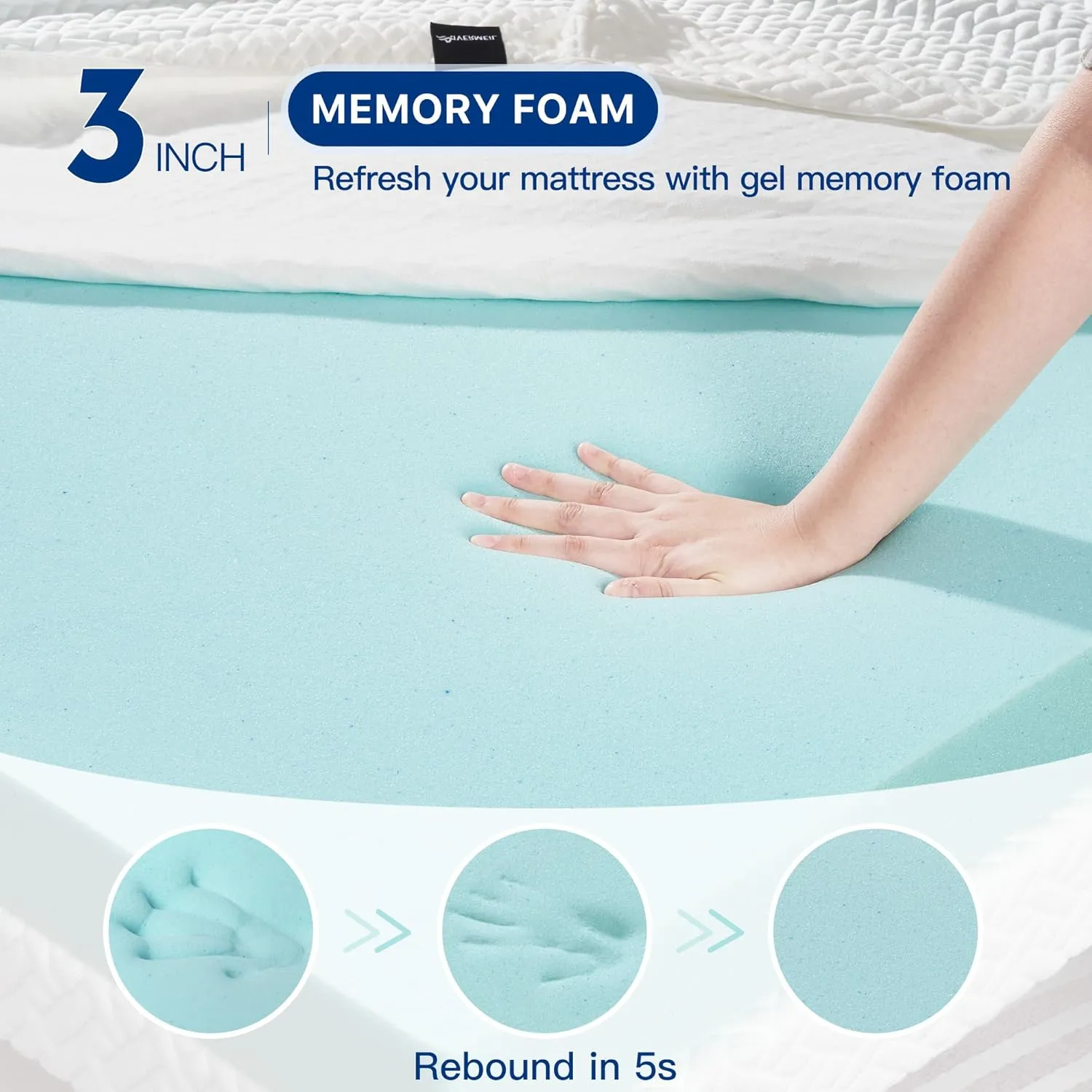 3 Inch Gel Memory Foam Mattress Topper Full Size, Gel-Infused Mattress Pad Cover for Back Pain,Bed Topper with Removable & Washable Bamboo Cover
