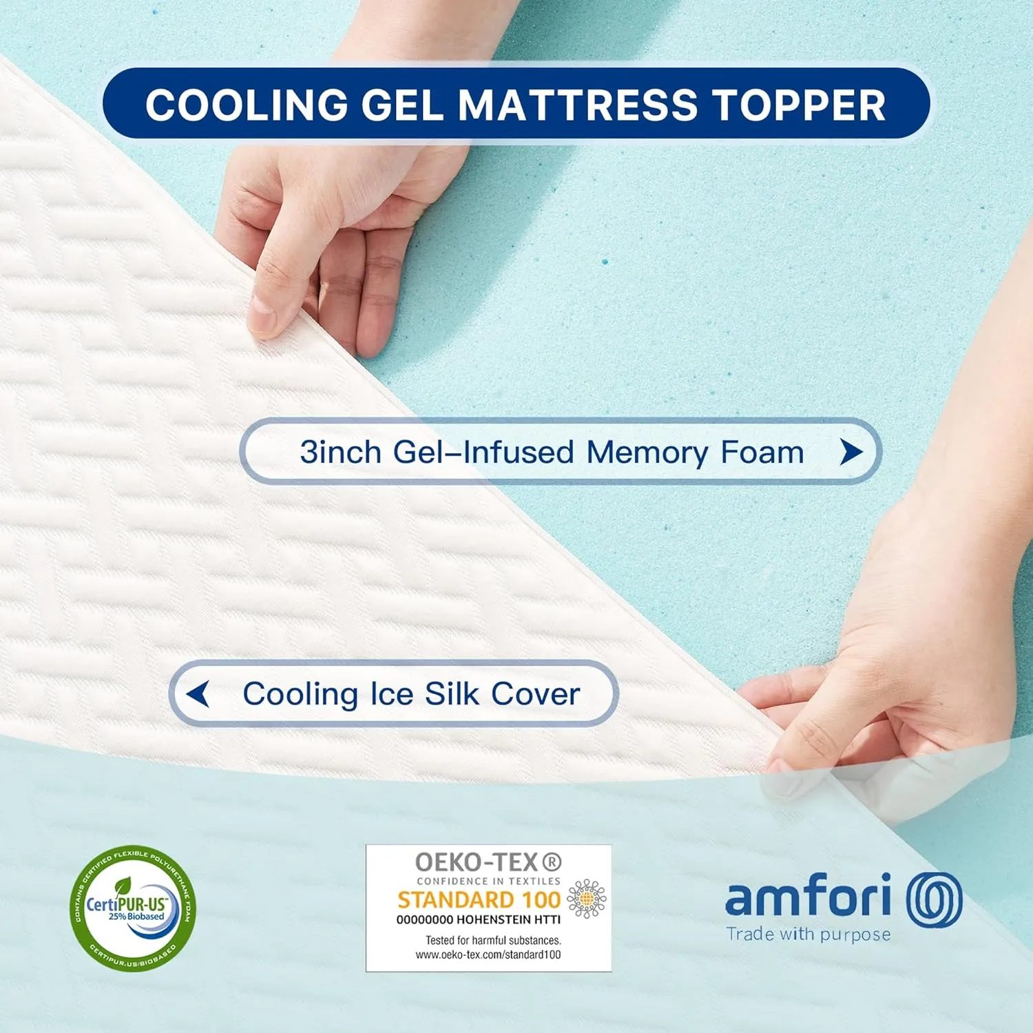 3 Inch Gel Memory Foam Mattress Topper Full Size, Gel-Infused Mattress Pad Cover for Back Pain,Bed Topper with Removable & Washable Bamboo Cover