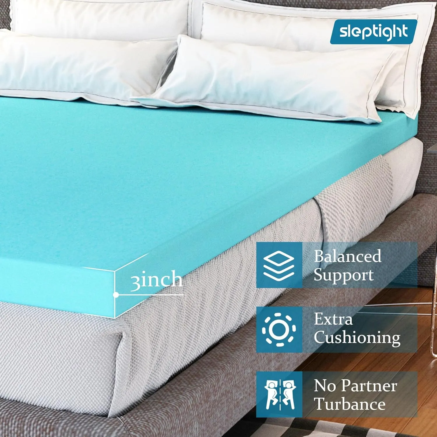 3 inches Full Size Foam Mattress Topper in a Box，Mattress Topper Full for Pressure Relief，CertiPUR-US Certified Mattress Pads Blue