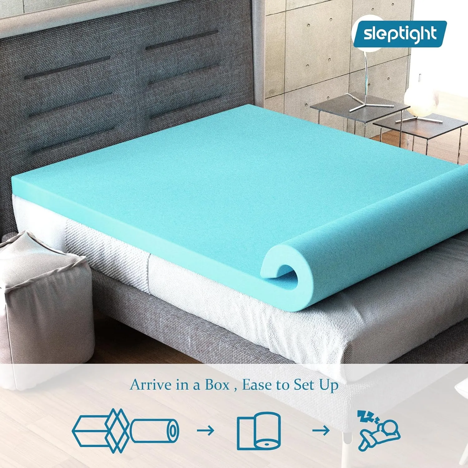 3 inches Full Size Foam Mattress Topper in a Box，Mattress Topper Full for Pressure Relief，CertiPUR-US Certified Mattress Pads Blue