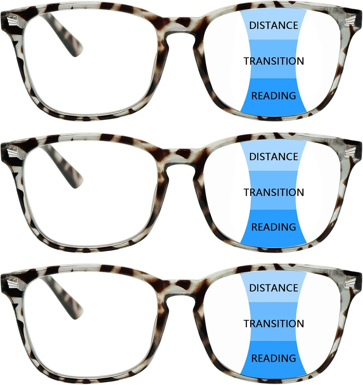3 Pack Progressive Multifocal Reading Glasses for Women Men Blue Light Blocking Computer Glasses Spring Hinge Readers(3 pack leopard, 1.75)