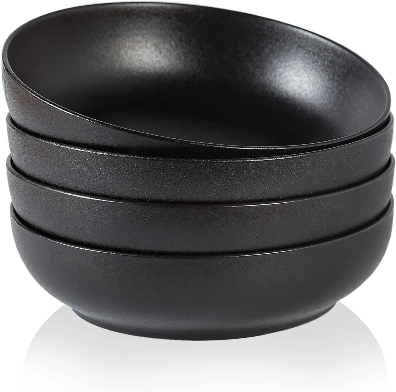 30oz Pasta bowls set - 8" serving bowls - salad bowl set of 4 - Large ceramic Dinner bowls - Microwave safe Perfect for Housewarming, Thanksgiving, Christmas-Matte Black