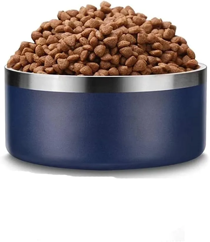 32oz 64oz Stainless Steel Double Wall Dog Bowls,BPA Free Non-Slip Pet Dishes,Cat Food&Water Bowl with Rubber Base (32oz, Silver)