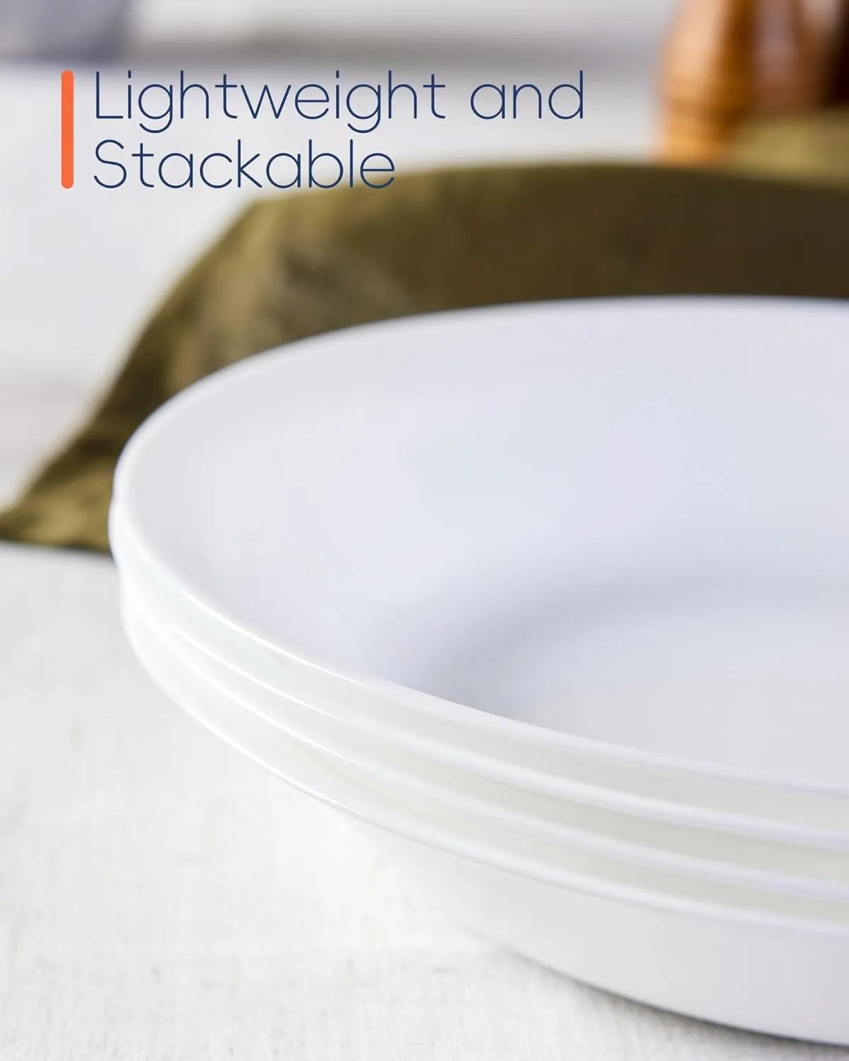 34OZ Opal Glass Large Pasta Bowls Set of 4, 9.5'' Round Shallow Serving Bowl for Soup, Salad, Dinner, Large Kitchen Bowl Plates Pasta Plates, Lightweight, Microwave Dishwasher Safe White
