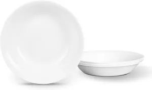 34OZ Opal Glass Large Pasta Bowls Set of 4, 9.5'' Round Shallow Serving Bowl for Soup, Salad, Dinner, Large Kitchen Bowl Plates Pasta Plates, Lightweight, Microwave Dishwasher Safe White
