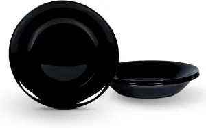 34OZ Opal Glass Large Pasta Bowls Set of 4, Lightweight 9.5 inch Round Large Shallow Serving Bowl for Soup, Salad, Dinner, Microwave Dishwasher Safe Black