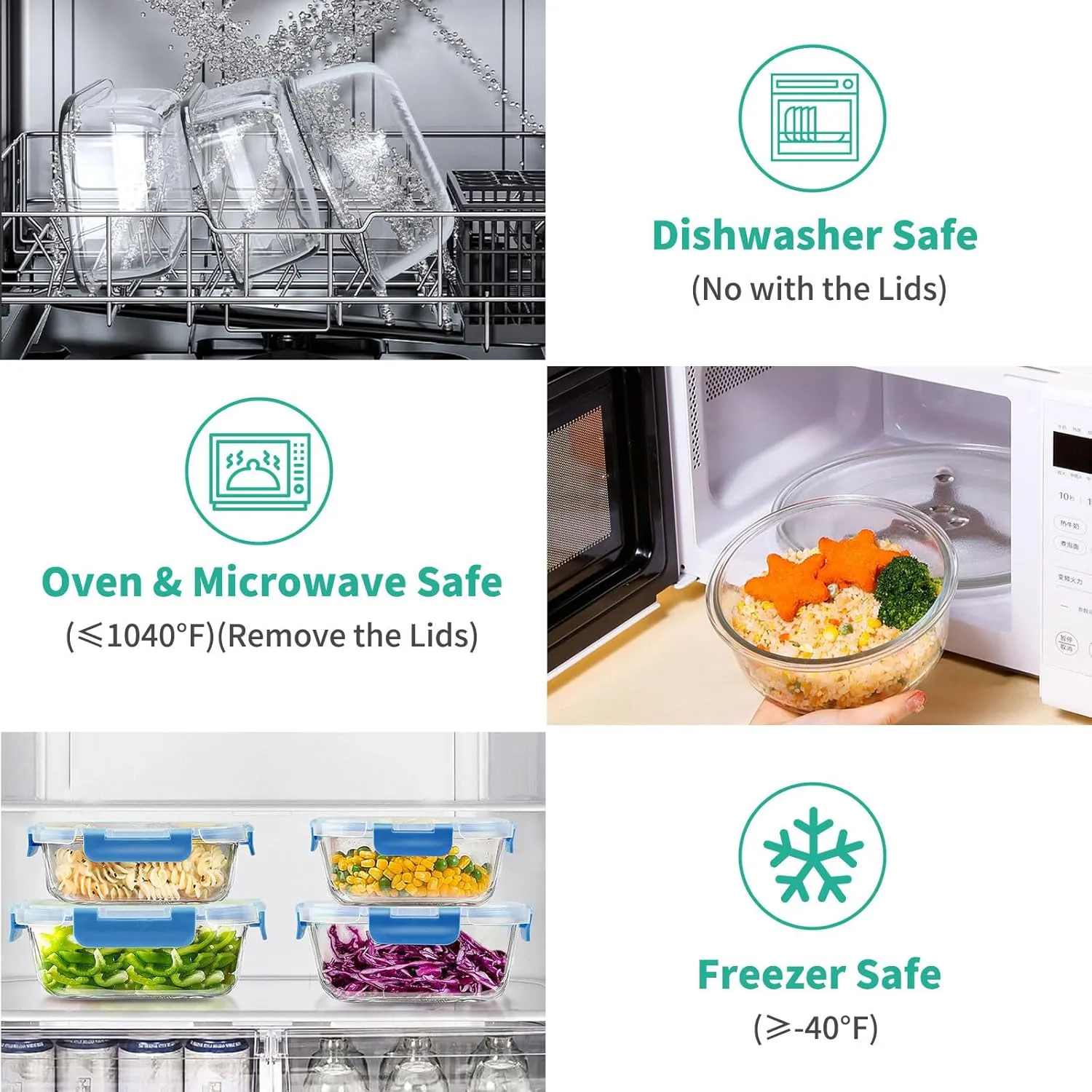 34pcs Glass Food Storage Containers with Lids Set, Airtight Glass Meal Prep Containers (17 Containers & 17 Lids), Leak Proof Lunch Containers BPA-Free, Microwave, Oven, Freezer, Dishwasher Safe-Blue