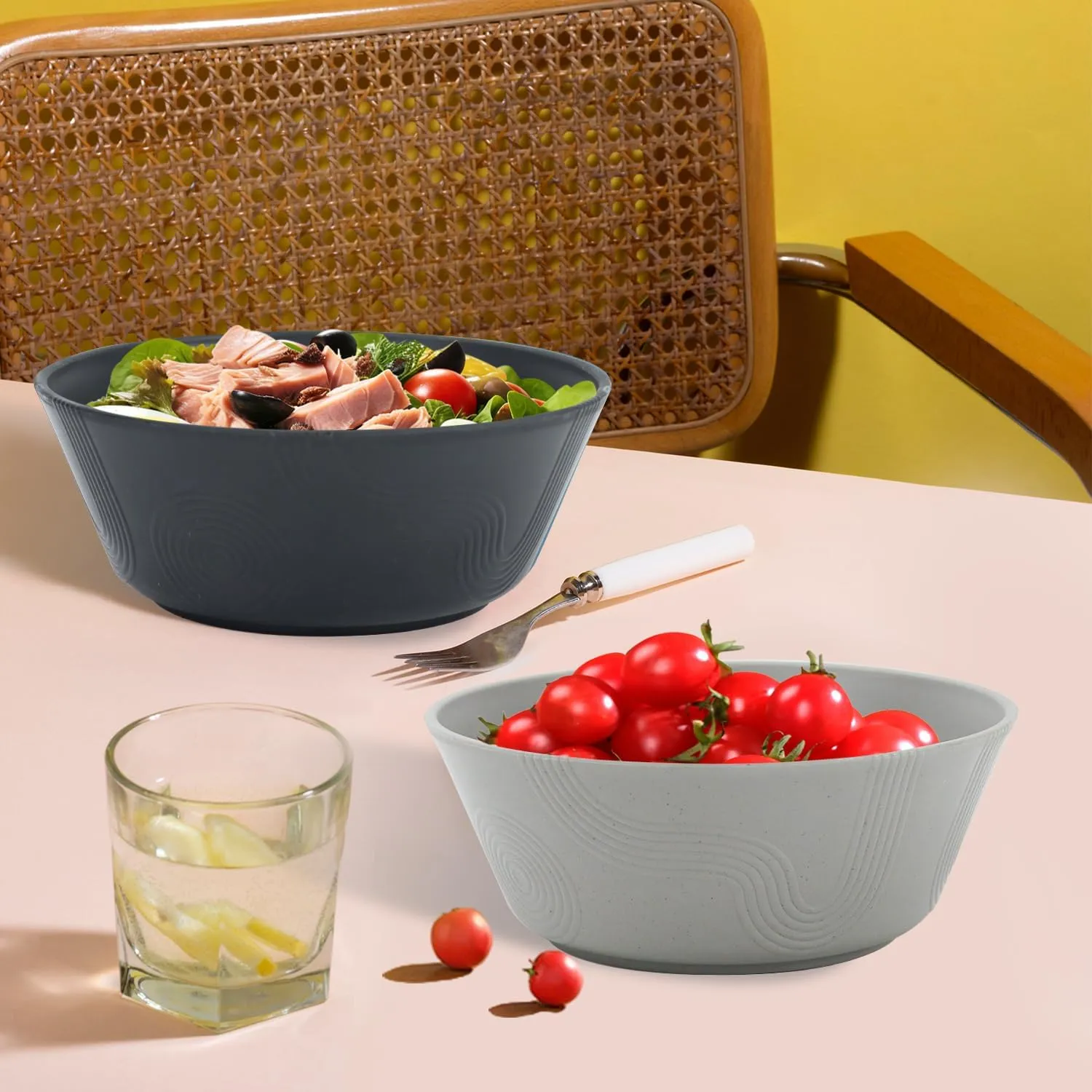 36 oz Wheat Straw Bowl Sets, 6 Pcs Unbreakable Cereal Bowls, Salad Bowl, Microwave and Dishwasher Safe, Alternative for Plastic Bowls Reusable for Kitchen (Black, Grey)