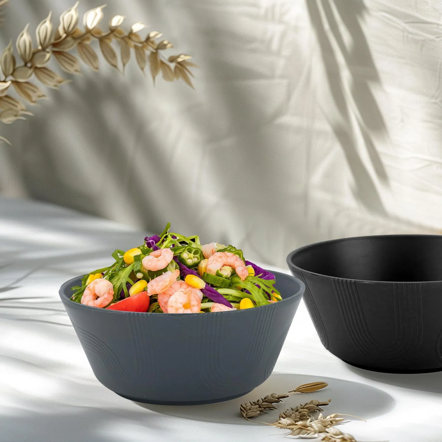 36 oz Wheat Straw Bowl Sets, 6 Pcs Unbreakable Cereal Bowls, Salad Bowl, Microwave and Dishwasher Safe, Alternative for Plastic Bowls Reusable for Kitchen (Black, Grey)