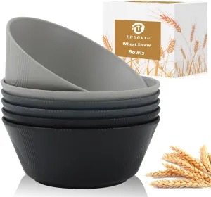 36 oz Wheat Straw Bowl Sets, 6 Pcs Unbreakable Cereal Bowls, Salad Bowl, Microwave and Dishwasher Safe, Alternative for Plastic Bowls Reusable for Kitchen (Black, Grey)