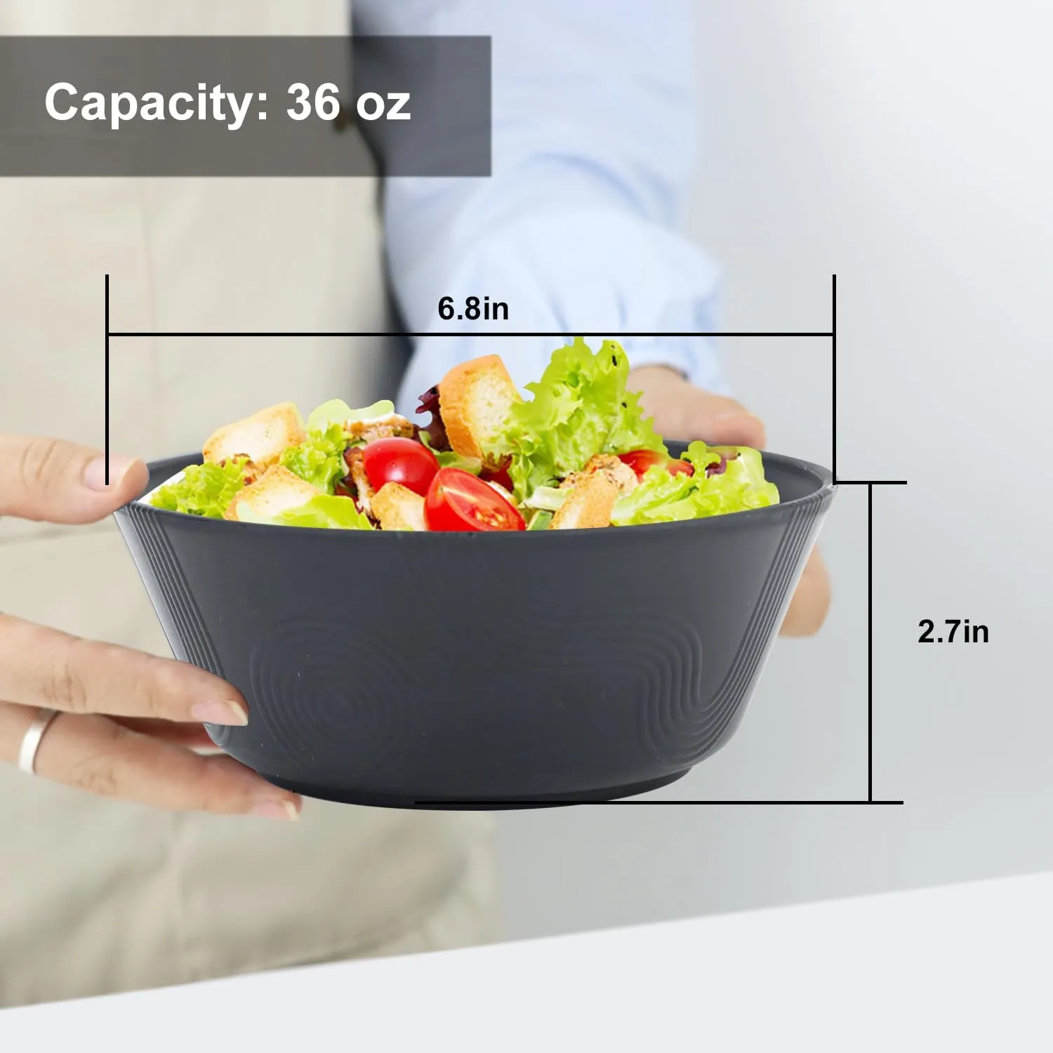 36 oz Wheat Straw Bowl Sets, 6 Pcs Unbreakable Cereal Bowls, Salad Bowl, Microwave and Dishwasher Safe, Alternative for Plastic Bowls Reusable for Kitchen (Black, Grey)
