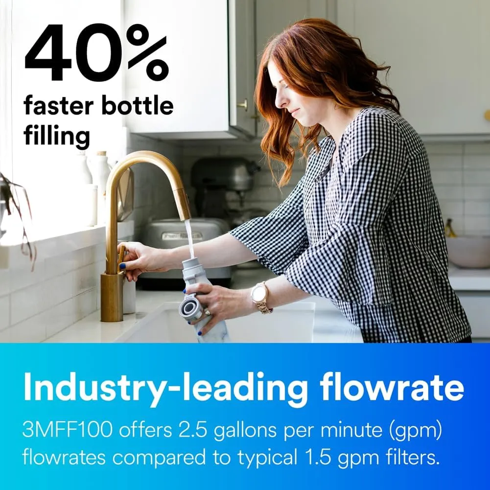 3M Aqua-Pure 3M FF100 Under Sink Drinking and Cooking Water Filter System, Reduces Lead, Microplastics, Chlorine Taste and Odor, Cysts, Select VOCs. 2.5 GPM Full Flow