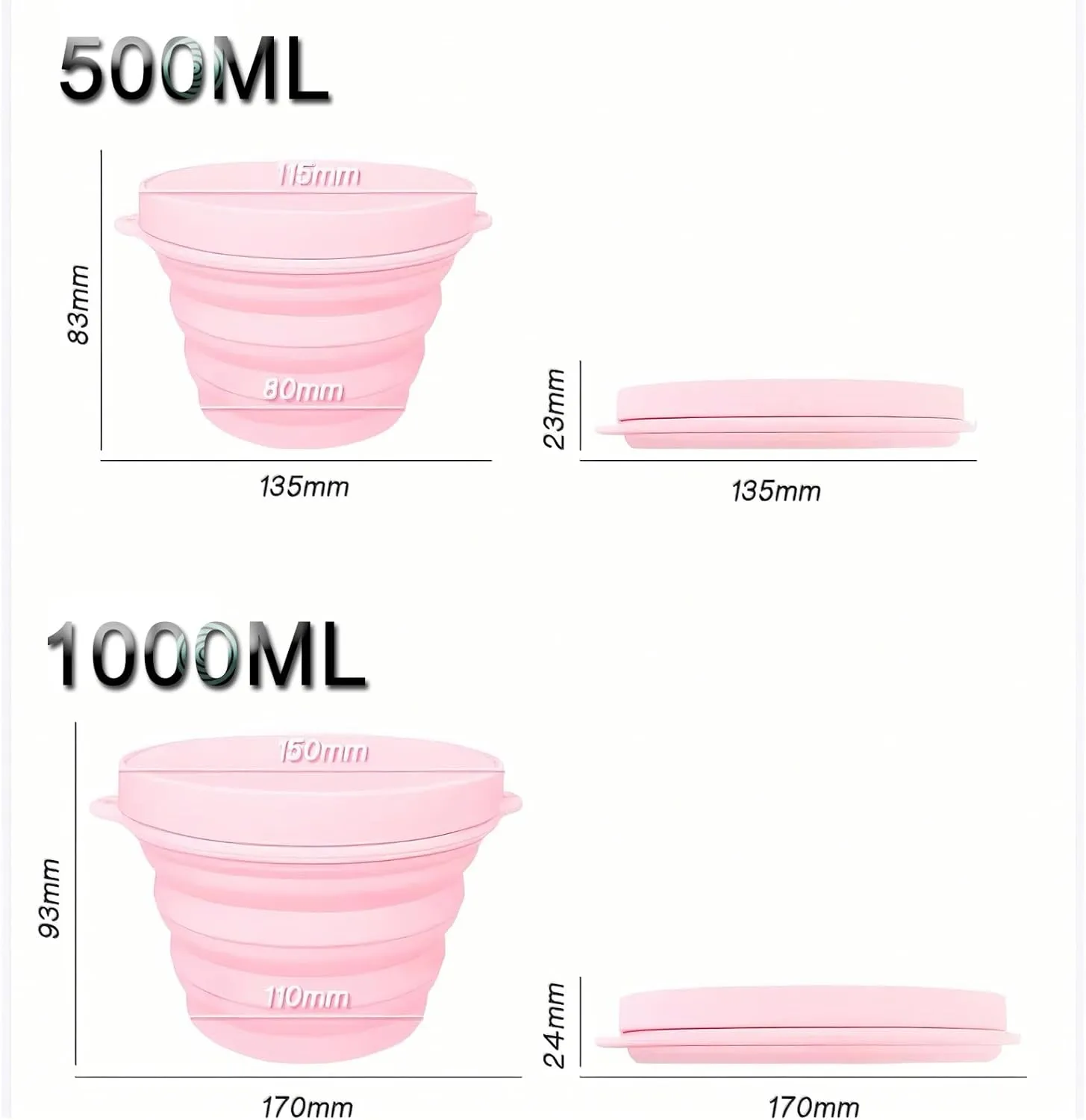 3pack 500ML-1000ML Collapsible Silicone Foldable Bowl, Your Ultimate Outdoor and Travel Companion(Blue,500ML)