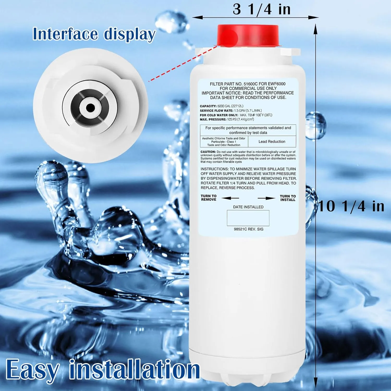 3Pcs 51600C Filter, Replacement for Elkay 51600C, Compatible with Ezh2o Filter Replacement Bottle Station, High Capacity Filters 51600 6000 Gal 12 Month, No Chip, 6000 Gallon