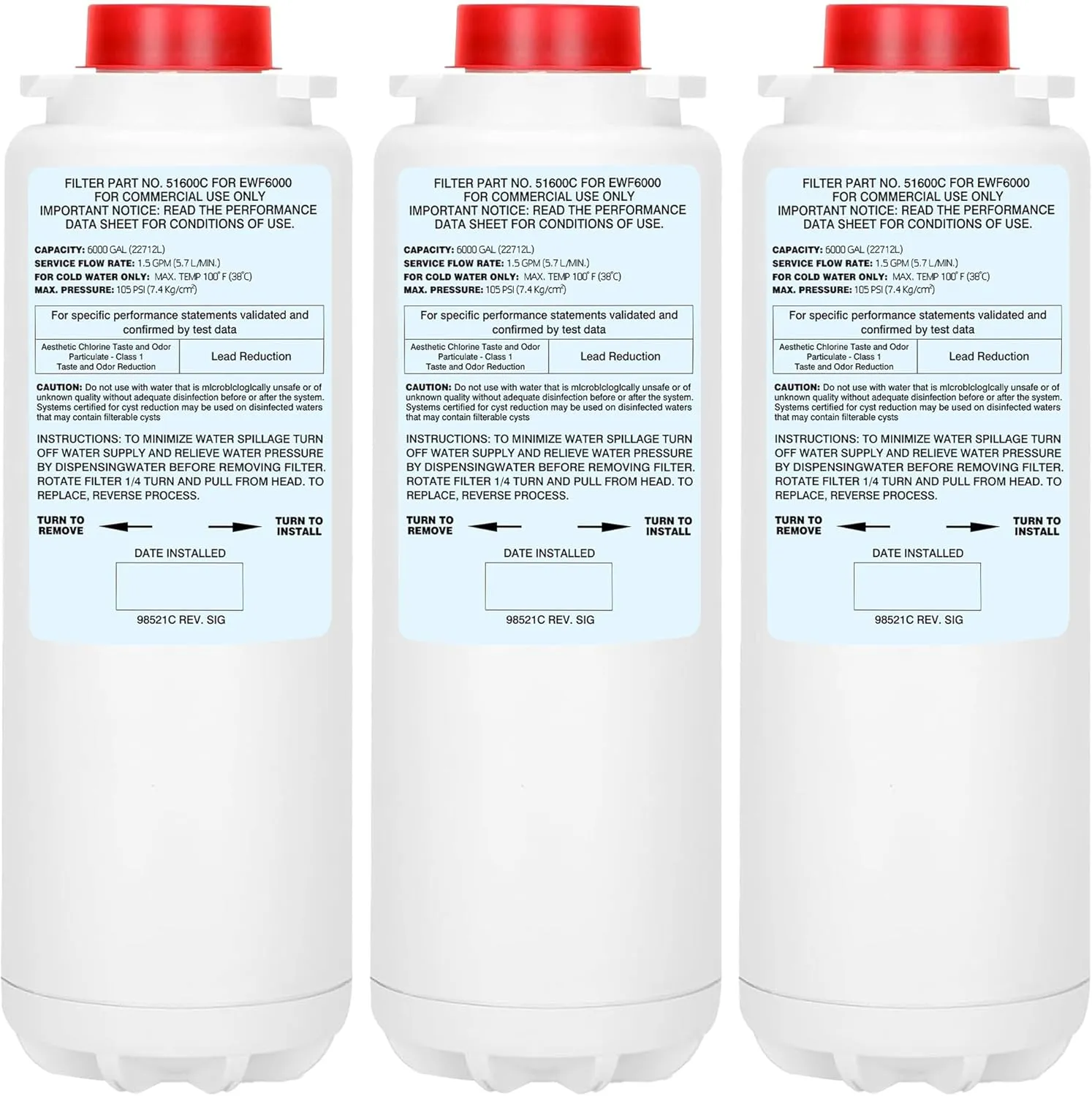 3Pcs 51600C Filter, Replacement for Elkay 51600C, Compatible with Ezh2o Filter Replacement Bottle Station, High Capacity Filters 51600 6000 Gal 12 Month, No Chip, 6000 Gallon
