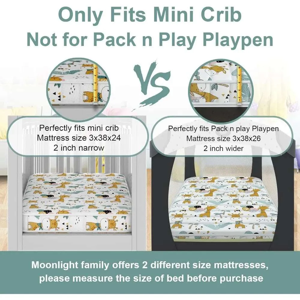 3" Mini Crib Mattress: High-Density Foam, Safe, Fits 38"x24" Cribs
