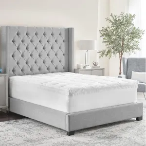 4-Inch Hybrid Memory Foam and Fiber Mattress Topper, Dual Comfort Mattress Topper with Ventilated Memory Foam and Fiber Filled Polyester Cover, CertiPUR-US Certified Foam, White