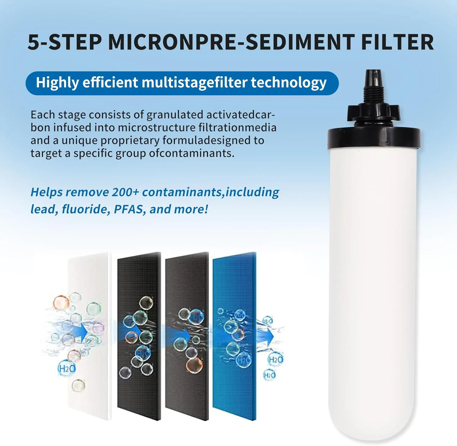 4 PACK 7" Gravity Drinking Water Ceramic Replacement Candle Element Filter with Activated Carbon, 7-Inch Gravity Water Replacement Filter for Basic Gravity Water Filter