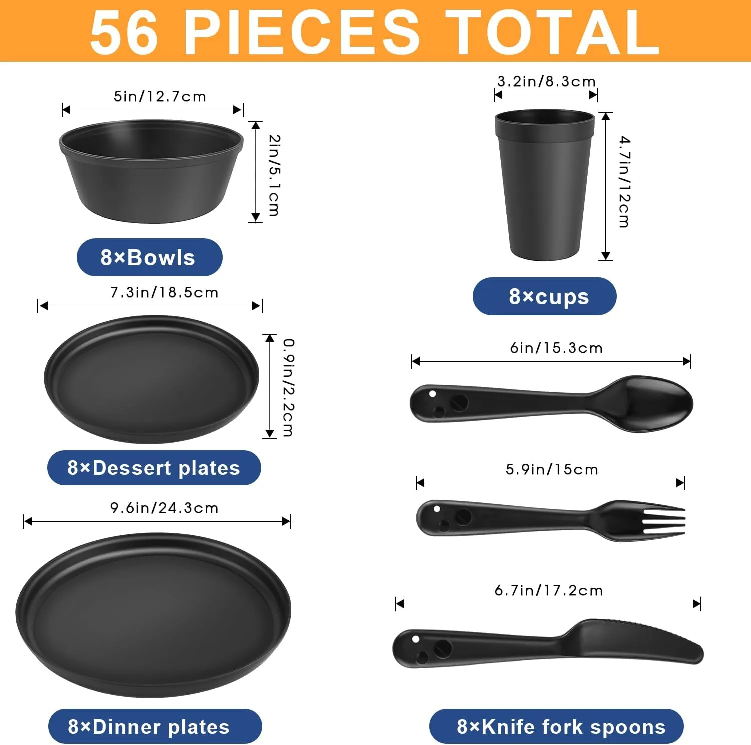 40-Piece Kitchen Plastic Dinnerware Set，Modern Dish Set for Apartment Essentials, Travel, Camping& RV, Picnic & Home Party, Reusable Plates Kids Plates and Bowls with Cutlery Set,Ocean Colors