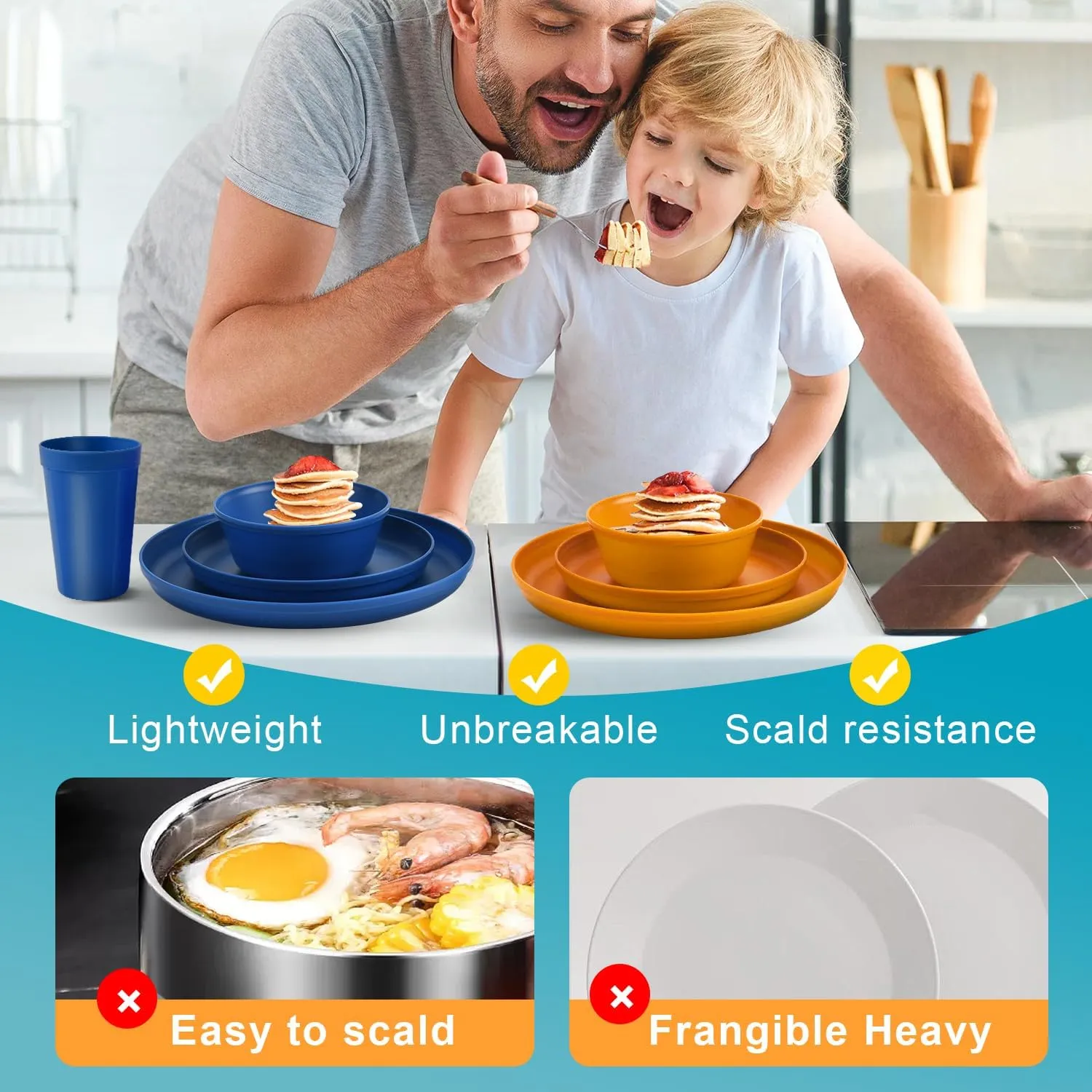 40-Piece Kitchen Plastic Dinnerware Set，Modern Dish Set for Apartment Essentials, Travel, Camping& RV, Picnic & Home Party, Reusable Plates Kids Plates and Bowls with Cutlery Set,Ocean Colors