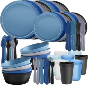 40-Piece Kitchen Plastic Dinnerware Set，Modern Dish Set for Apartment Essentials, Travel, Camping& RV, Picnic & Home Party, Reusable Plates Kids Plates and Bowls with Cutlery Set,Ocean Colors