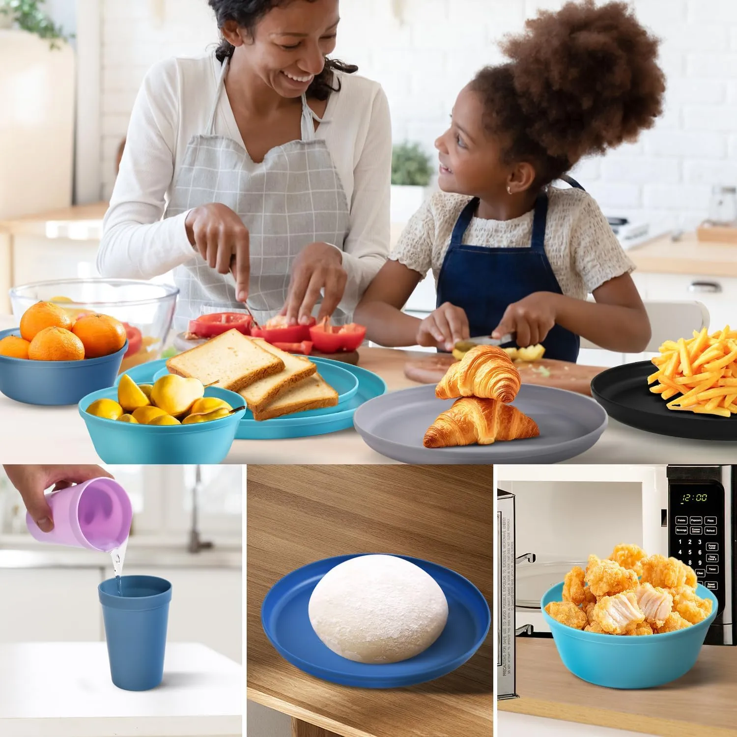 40-Piece Kitchen Plastic Dinnerware Set，Modern Dish Set for Apartment Essentials, Travel, Camping& RV, Picnic & Home Party, Reusable Plates Kids Plates and Bowls with Cutlery Set,Ocean Colors