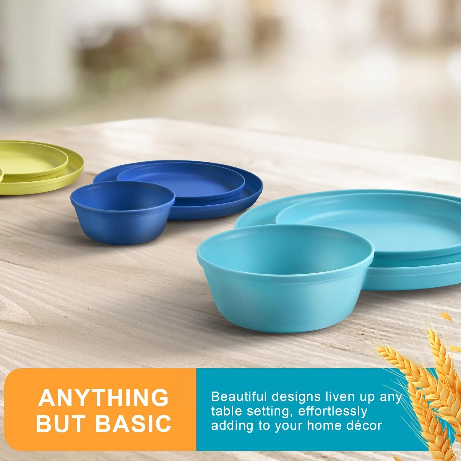 40-Piece Kitchen Plastic Dinnerware Set，Modern Dish Set for Apartment Essentials, Travel, Camping& RV, Picnic & Home Party, Reusable Plates Kids Plates and Bowls with Cutlery Set,Ocean Colors
