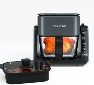 4.2 QT 1.3 QT Small Air Fryer non toxic, 2-in-1 Glass Air Fryer & Grill Pan Combo for kitchen, 7 Presets, 105-450℉, Portable Healthy Cooking, Non-Stick, Multi-Function for Frying, Griddle & Baking