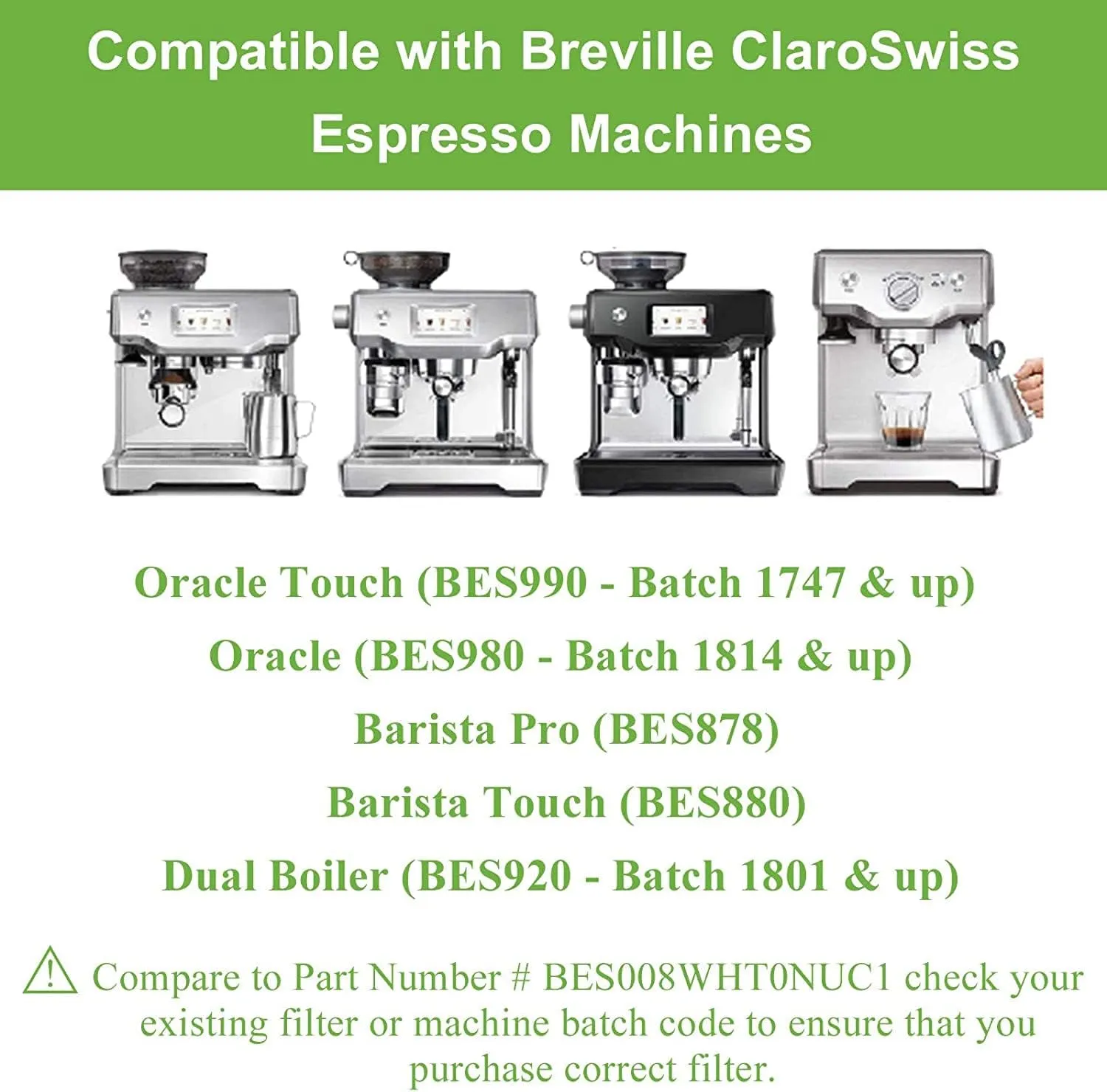 4pcs Water Filter for Breville Espresso Machine -Breville Barista Touch, Oracle Touch, Barista Pro,Claro Swiss Bes880, Bes878, Bes870, Bes876, Bes920xl-Compare to #BES008WHT0NUC1 by TOMOON
