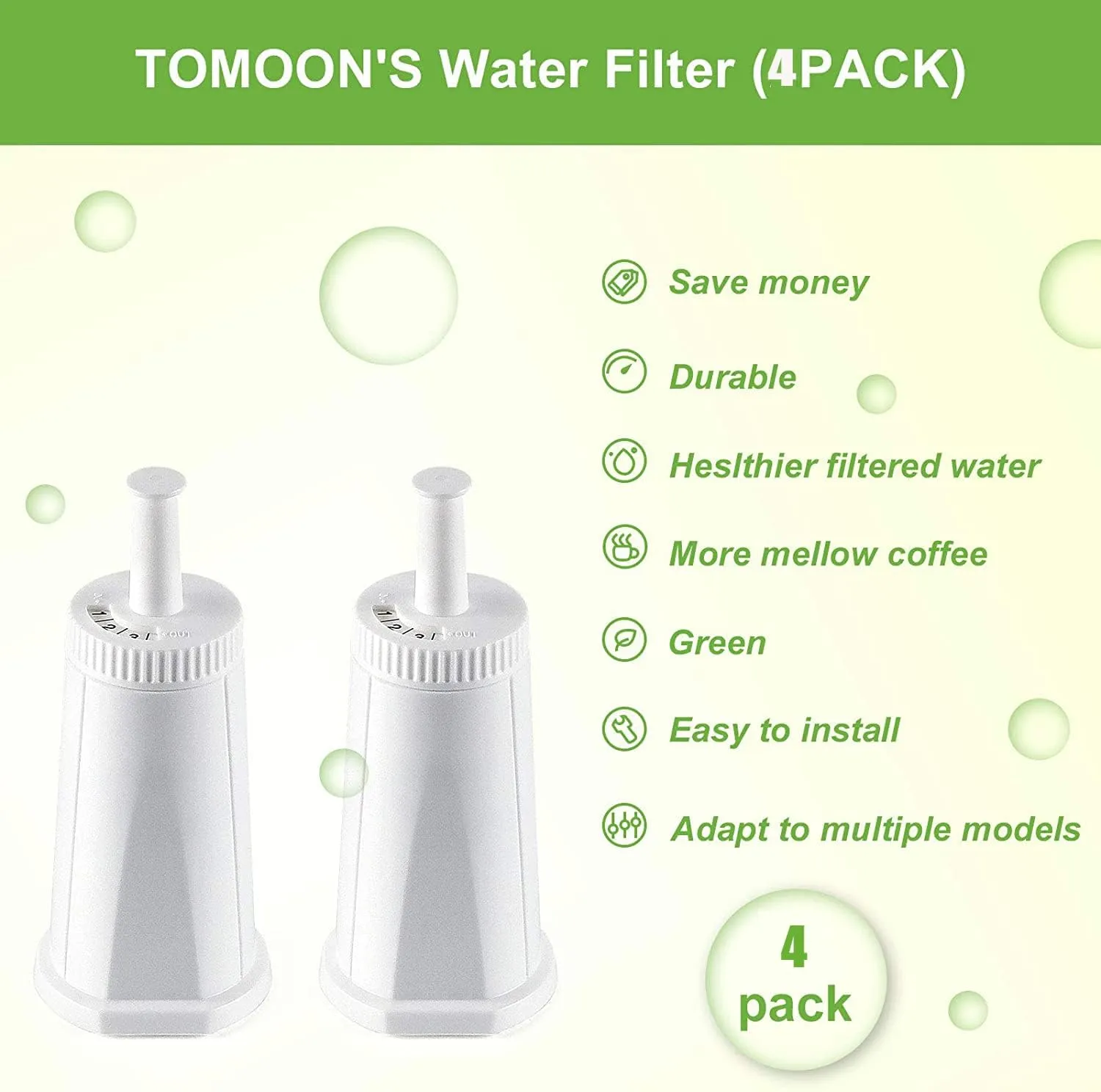 4pcs Water Filter for Breville Espresso Machine -Breville Barista Touch, Oracle Touch, Barista Pro,Claro Swiss Bes880, Bes878, Bes870, Bes876, Bes920xl-Compare to #BES008WHT0NUC1 by TOMOON