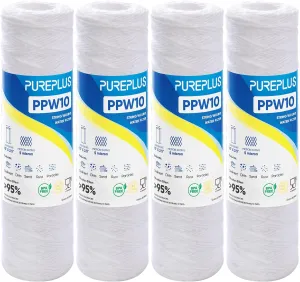 5 Micron 10"x2.5" Whole House String Wound Sediment Filter for Well Water, Replacement Cartridge for Universal 10 inch RO System, WP-5, Aqua-Pure AP110, CFS110, Culligan P5, WFPFC4002, CW-MF, 4Pack