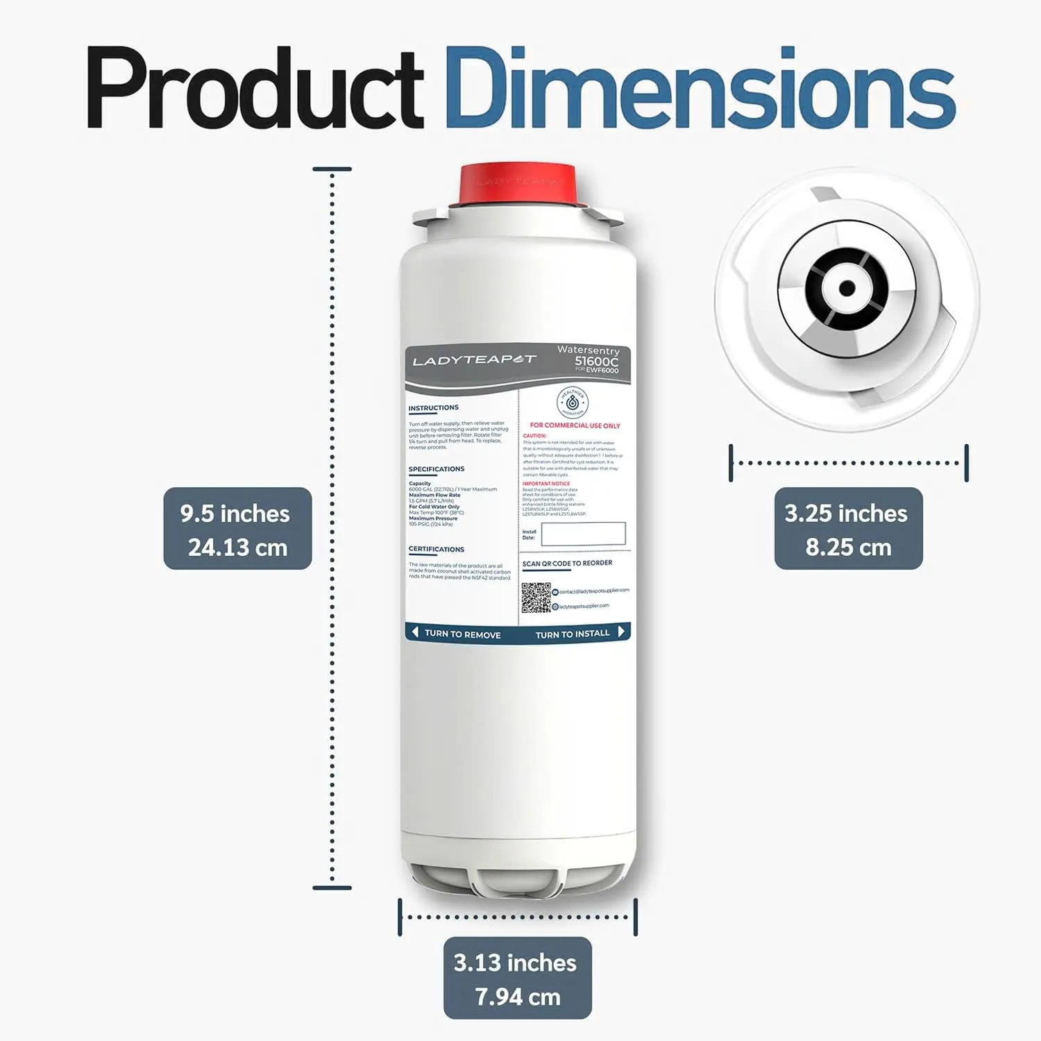 51600C Filter Replacement Compatible With Elkay 51600C EWF6000 Bottle Filling Stations, 6000 Gallons/12 Months (No Chip - 6 Pack)