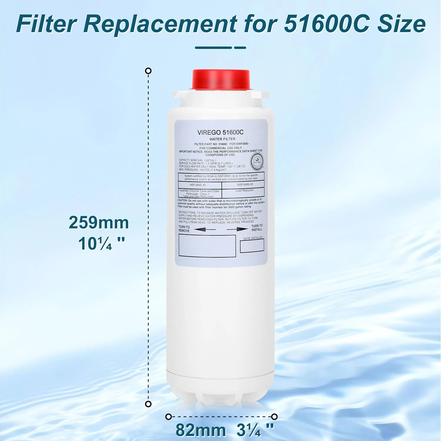 51600C Replacement Filter, Compatible with Ezh2o Filter Replacement Bottle Filling Station, Replacement for Elkay Water Filter 51600C, By NSF/ANSI 42 Certified Filters, No Chip 6000 Gal 12 Month, 2P