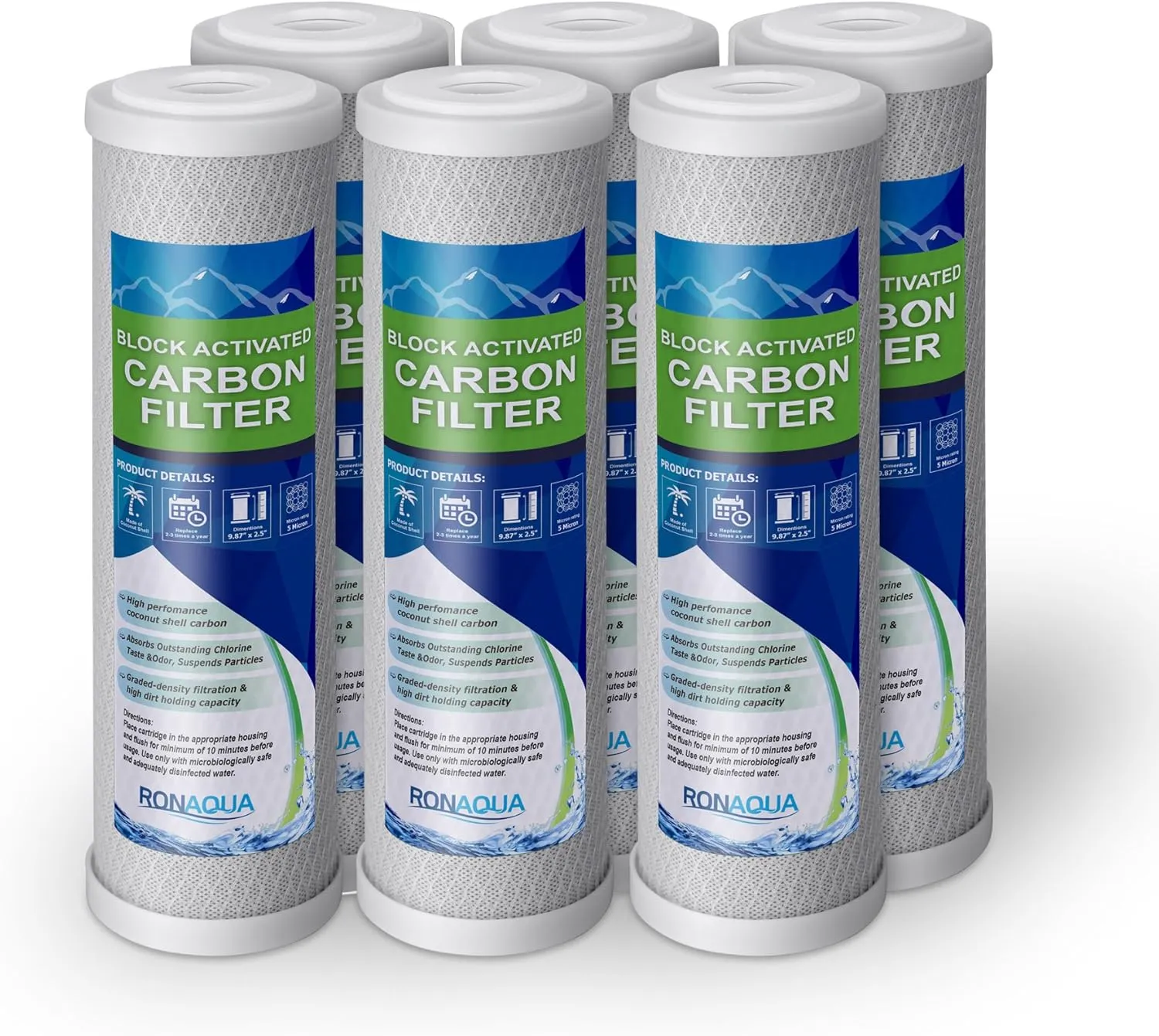 6 Block Activated Carbon 5 Micron Water Filters Set WELL-MATCHED with WFPFC8002, WFPFC9001, WHCF-WHWC, WHEF-WHWC, FXWTC, SCWH-5