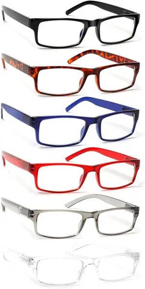 6 Pack Reading Glasses Traditional Frames for Men and Women Readers with Spring Loaded Hinges