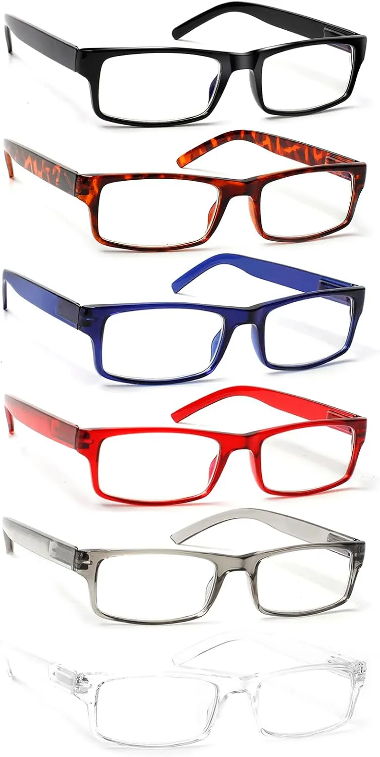 6 Pack Reading Glasses Traditional Frames for Men and Women Readers with Spring Loaded Hinges