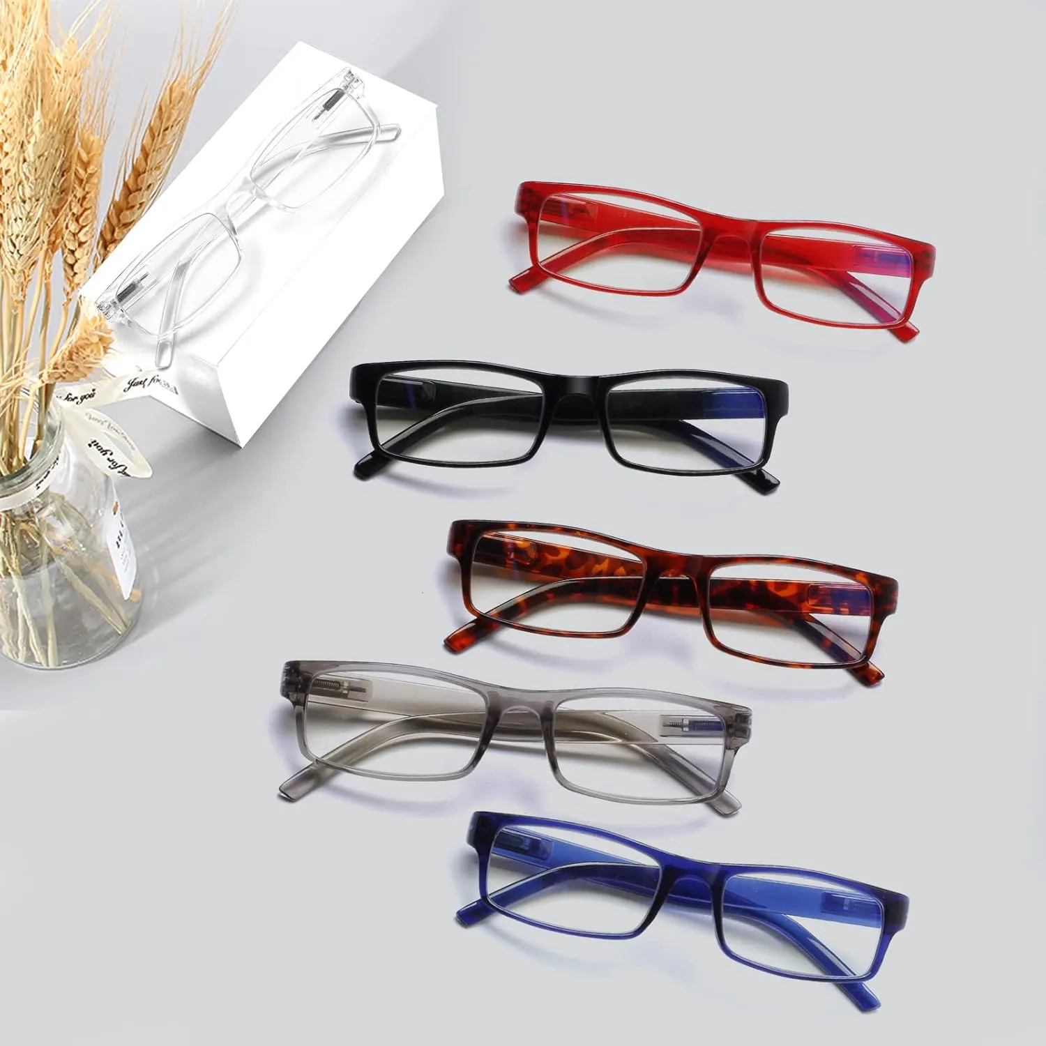 6 Pack Reading Glasses Traditional Frames for Men and Women Readers with Spring Loaded Hinges
