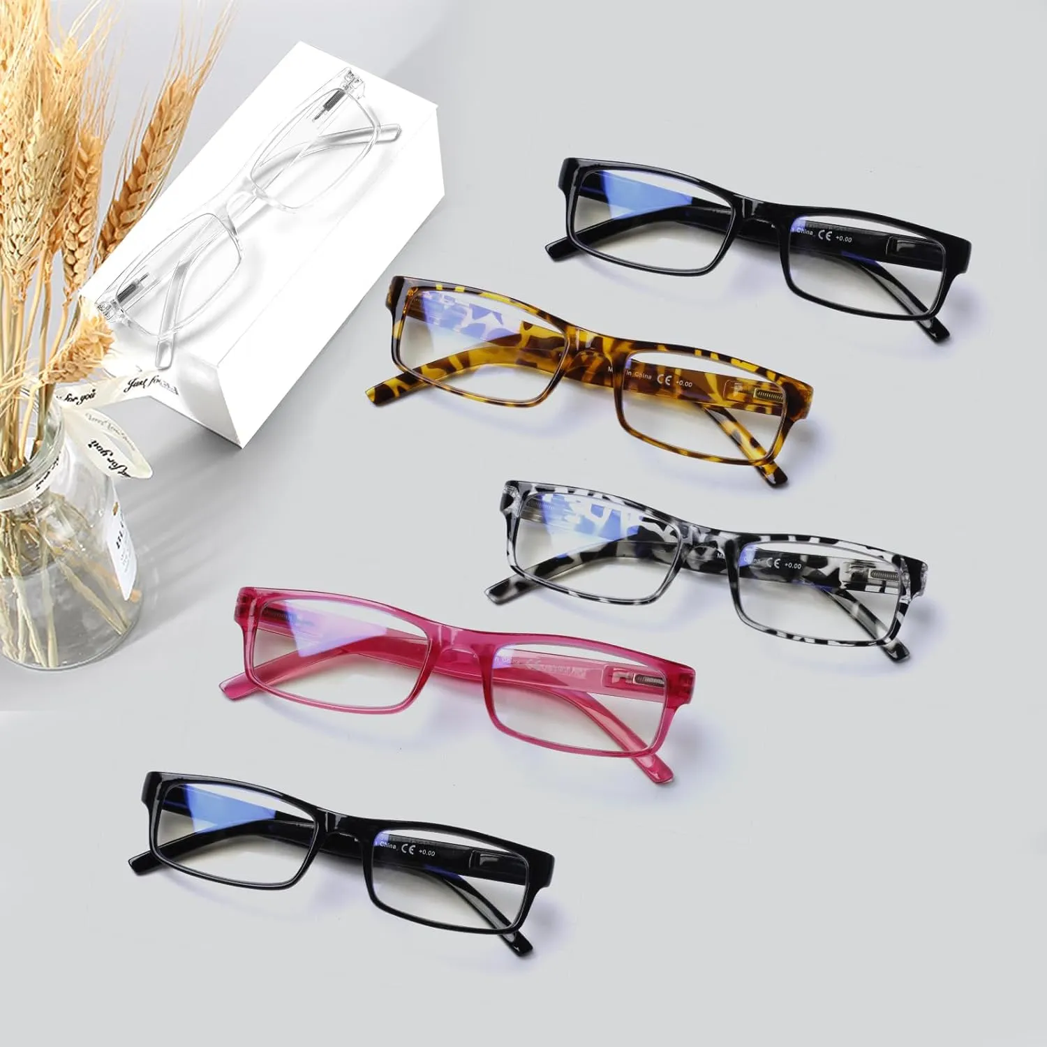 6 Pack Reading Glasses Traditional Frames for Men and Women Readers with Spring Loaded Hinges