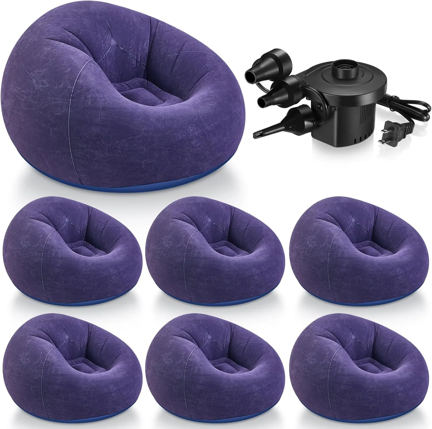 6 Pcs Bean Bag Chairs for Adults Inflatable Chairs with Electric Air Pump,Blow up Couch Folding Portable Inflatable Couch Lazy Sofa for Reading Living Room Camping (Blue)