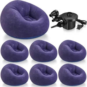 6 Pcs Bean Bag Chairs for Adults Inflatable Chairs with Electric Air Pump,Blow up Couch Folding Portable Inflatable Couch Lazy Sofa for Reading Living Room Camping (Blue)
