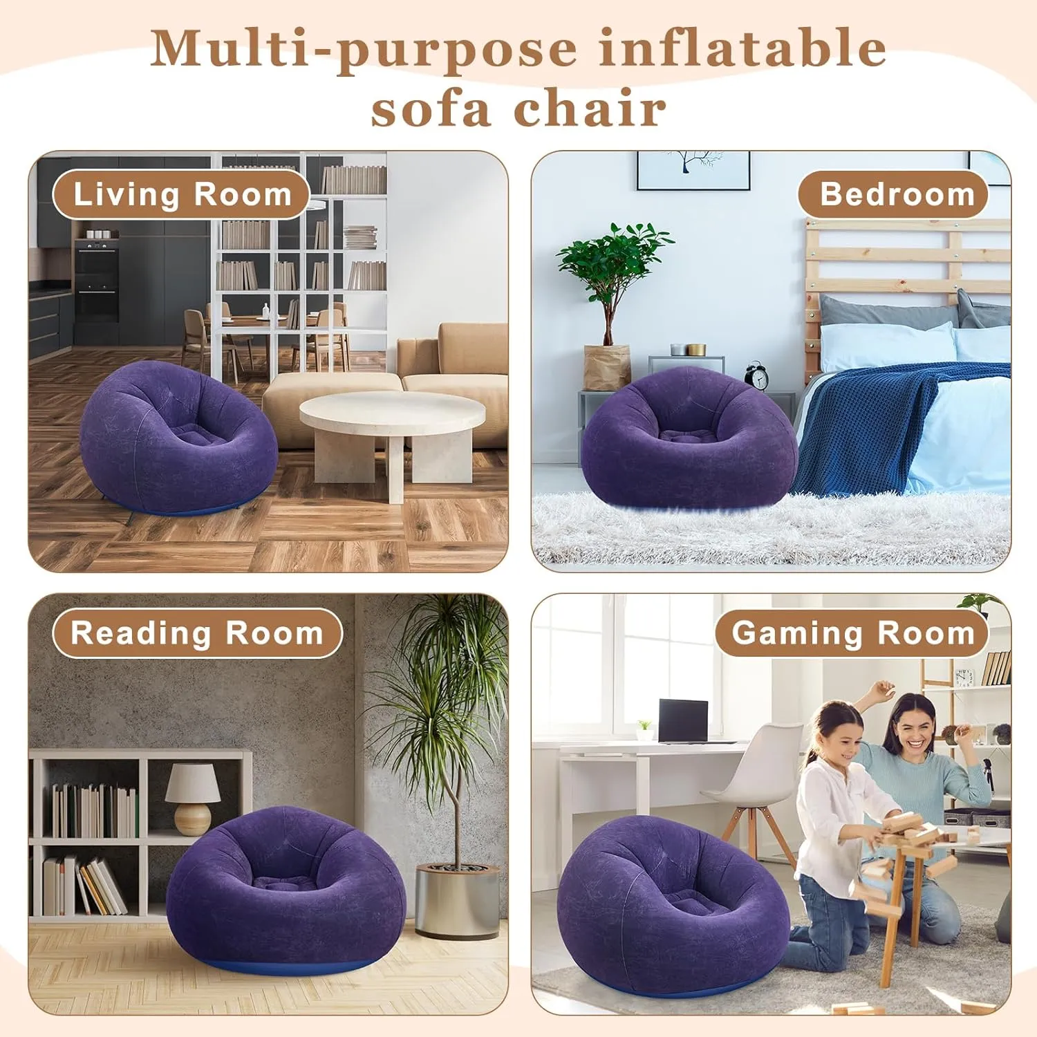 6 Pcs Bean Bag Chairs for Adults Inflatable Chairs with Electric Air Pump,Blow up Couch Folding Portable Inflatable Couch Lazy Sofa for Reading Living Room Camping (Blue)
