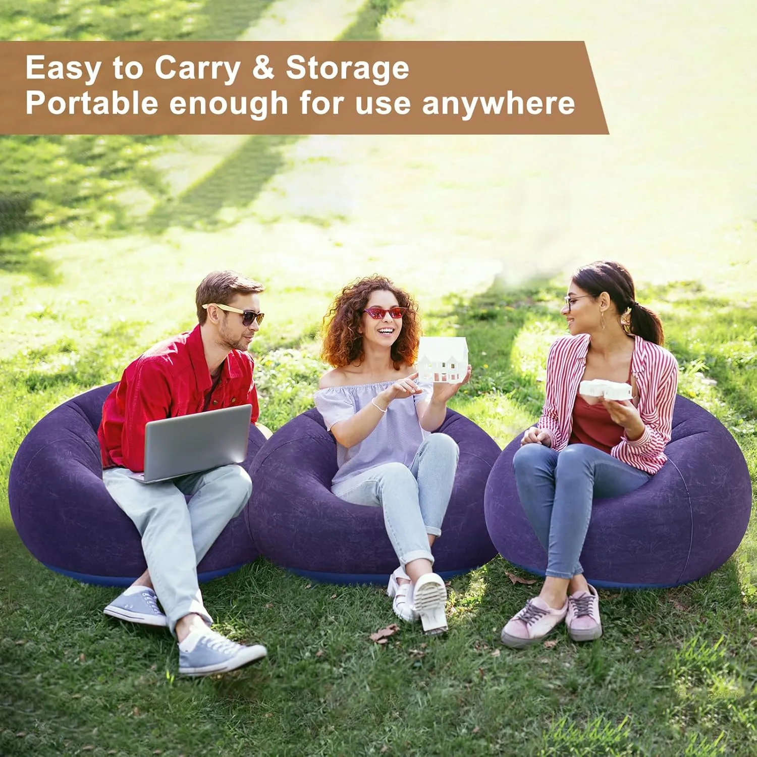 6 Pcs Bean Bag Chairs for Adults Inflatable Chairs with Electric Air Pump,Blow up Couch Folding Portable Inflatable Couch Lazy Sofa for Reading Living Room Camping (Blue)