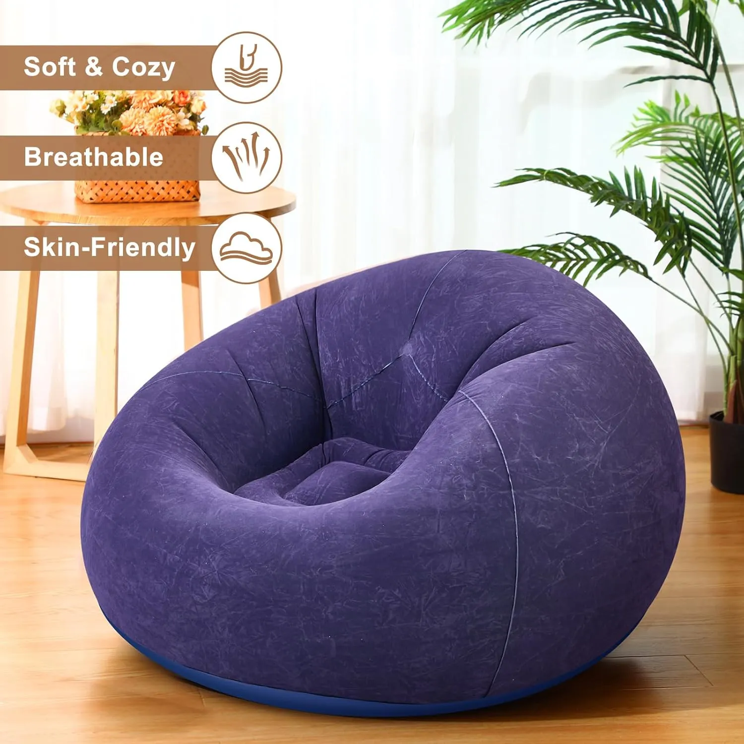 6 Pcs Bean Bag Chairs for Adults Inflatable Chairs with Electric Air Pump,Blow up Couch Folding Portable Inflatable Couch Lazy Sofa for Reading Living Room Camping (Blue)