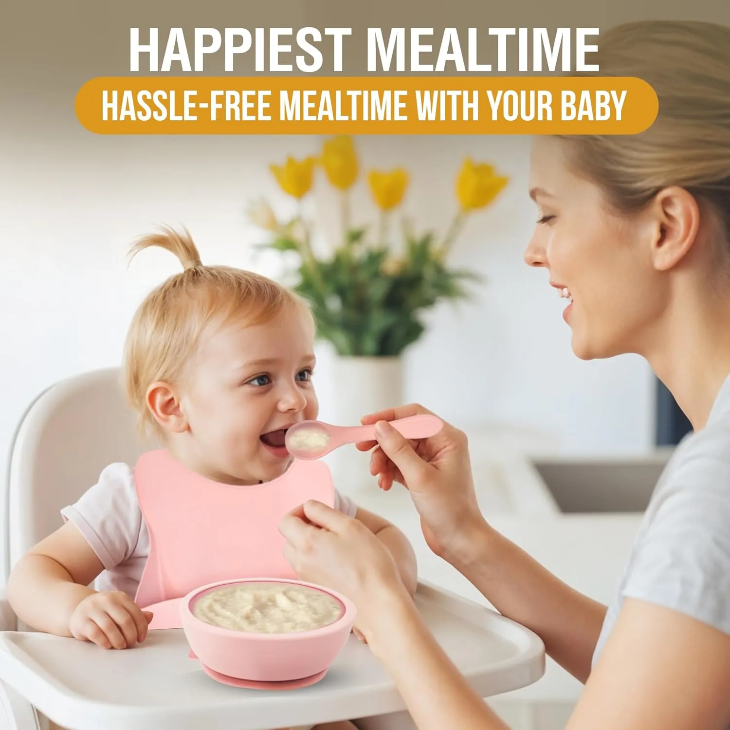 6 Piece Baby Bowls With Suction and Lids | Toddler Bowl Set with 1 Bowl, 1 Bib, 2 Baby Spoons, 1 Large Spoon, 1 Large Fork, Baby Feeding Essentials (1, Mint)