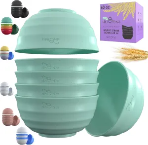 60 OZ 6 Big Bowl Set - Wheat Straw Bowls - Unbreakable Microwave Safe Large Cereal, Salad, Serving Bowls for Kitchen and Family Movie Night (Light Mint Green)