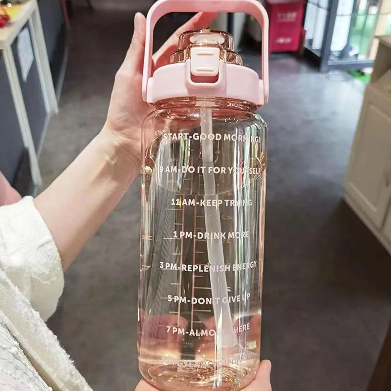 64 Ozwater Bottle with Motivational Time Markers and Handle,Leak Proof BPA Free Plastic Water Bottle with Straw,Half Gallon Water Jug,Big Water Bottle for Workout Outdoor Sports Fitness Gym