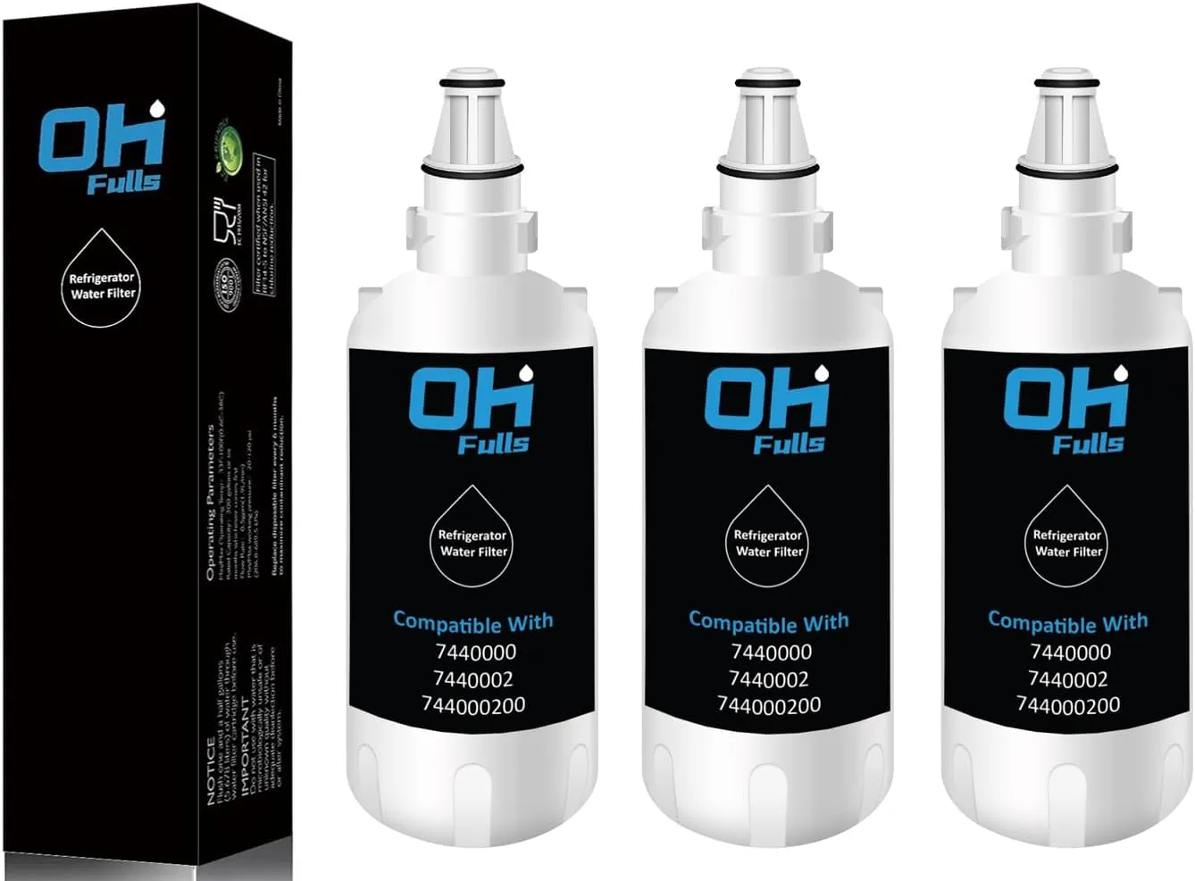 7440000 Water Filter Replacement, Compatible with Liebherr Water Filter 7440000 744000200 7440002 (3 Pack), White