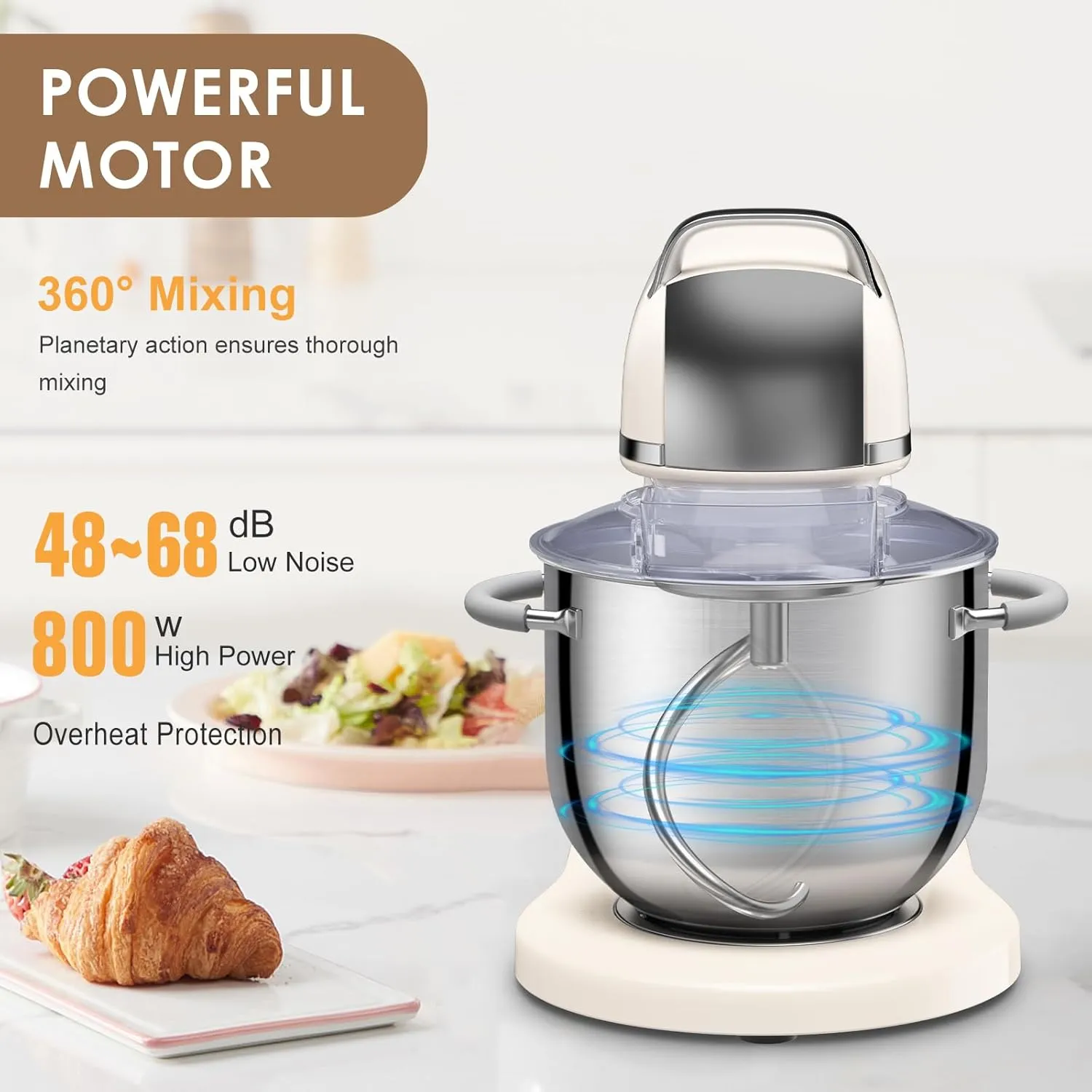 7.4QT Household Stand Mixer 800W with CSA Certified and Aluminum Die Casting, Kitchen Electric Mixer Metal Food Mixer with Stainless Steel 7L Bowl, Dough Hook, Whisk and Beater
